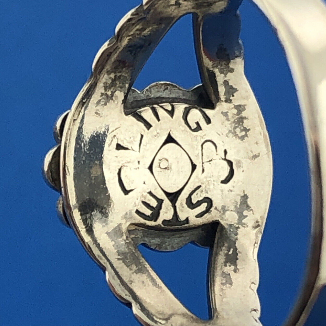 Stunning Sterling Silver 925 Cabochon Blue Turquoise Openwork Ring Size 5.25