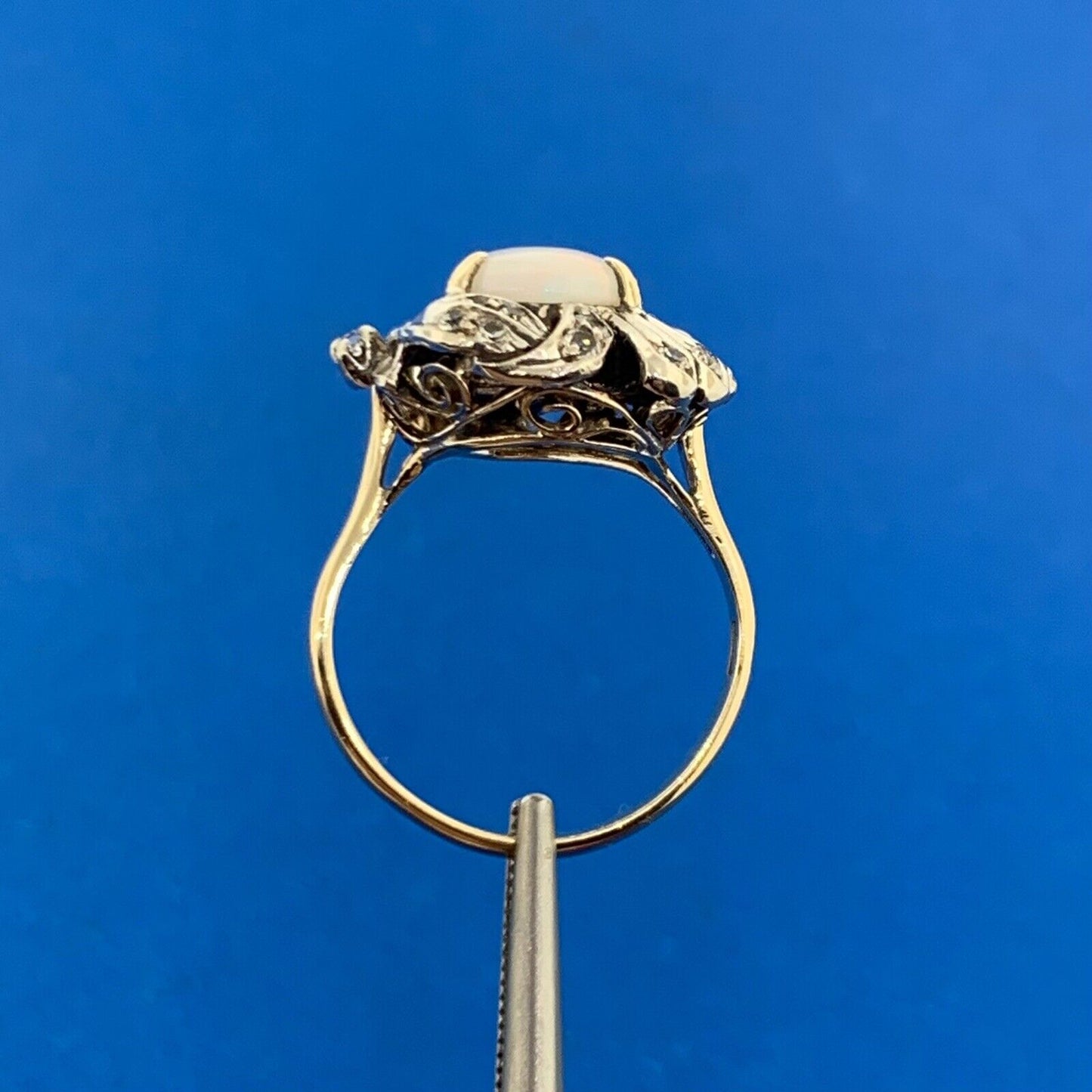 Vintage 10K Yellow Gold 925 Sterling Silver Opal White Amethyst Ring