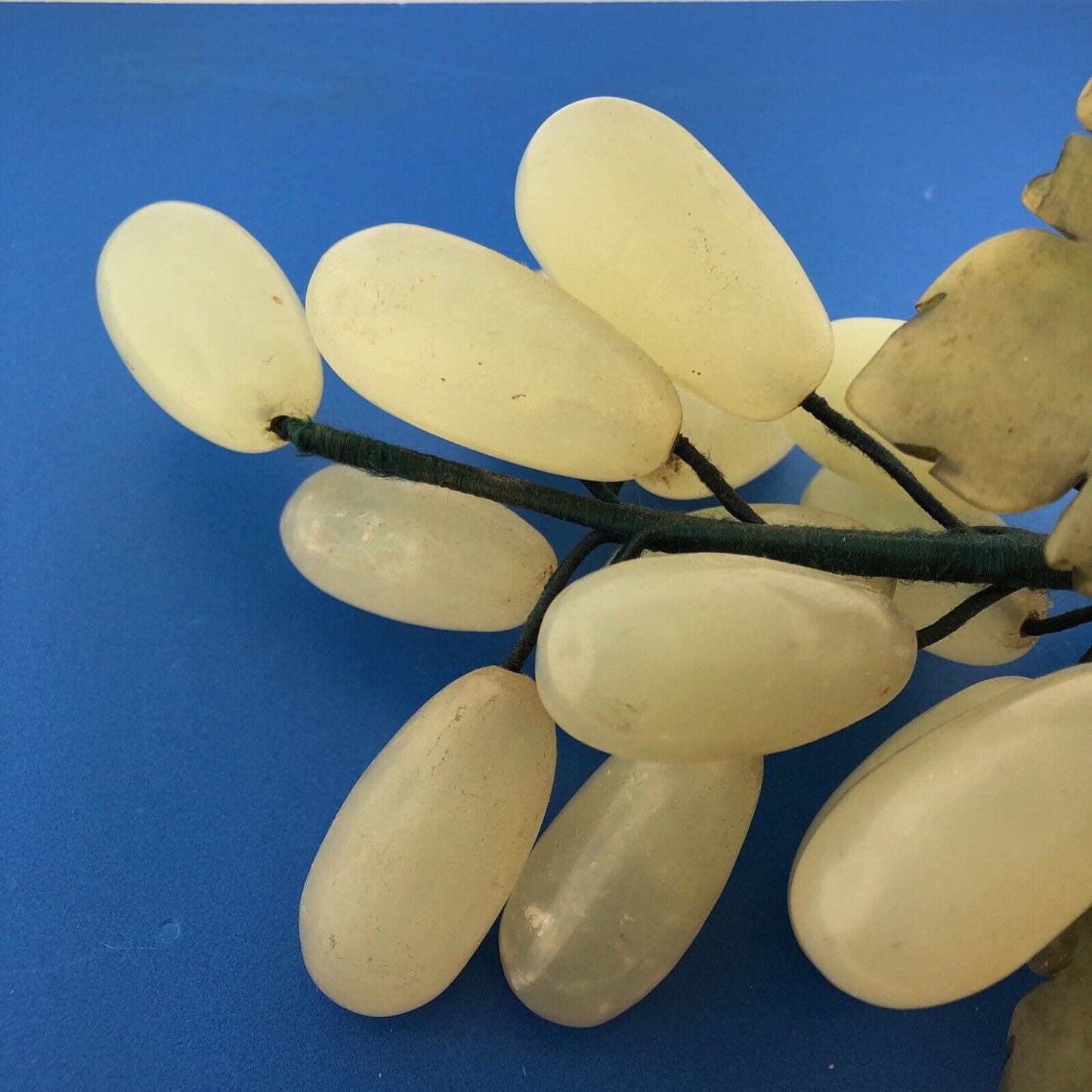 Mid Century Green Jade Hand Carved Leaves Large Long Grape Cluster Decorative