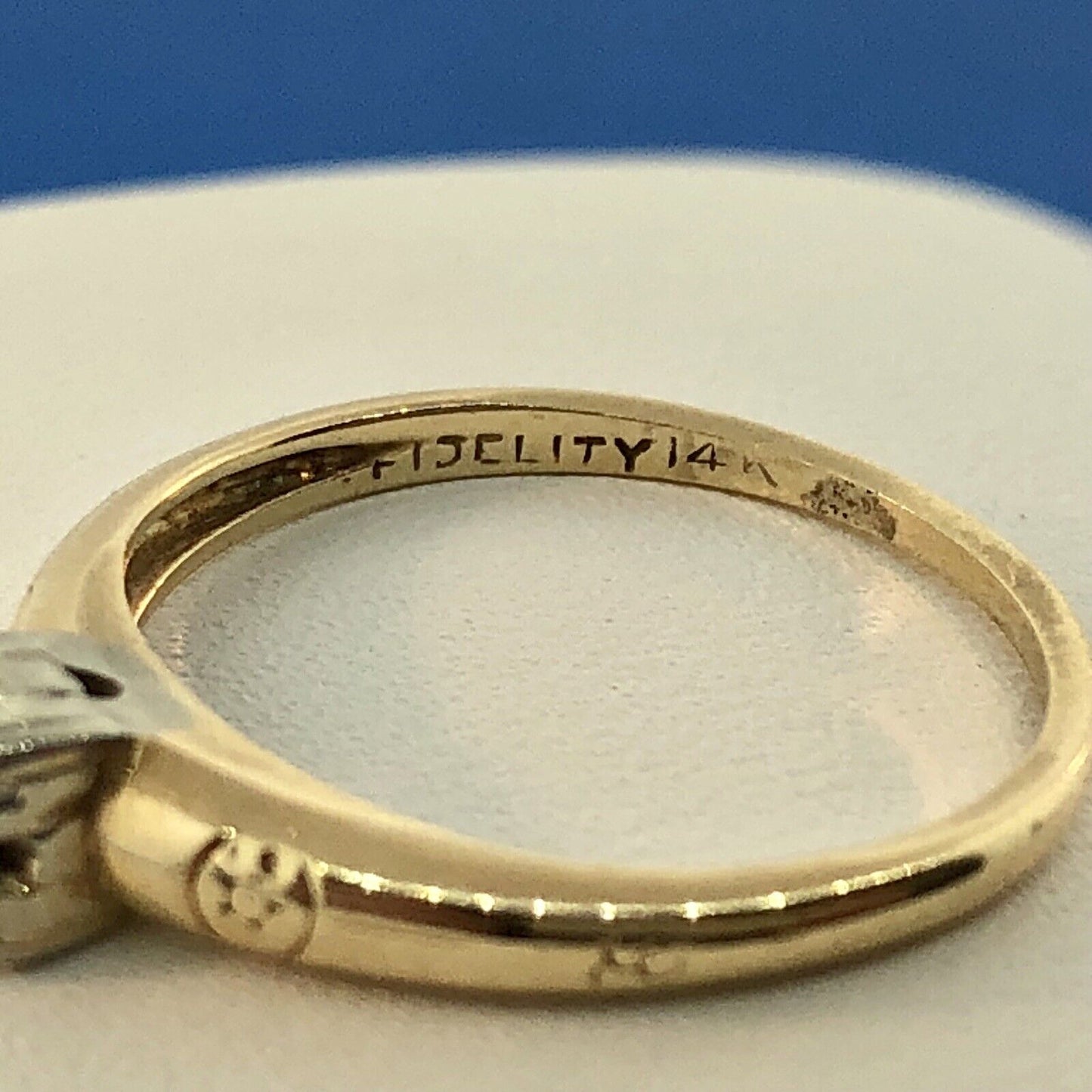 Vintage Fidelity 14K Yellow White Gold Solitaire Engagement Bridal Promise Ring