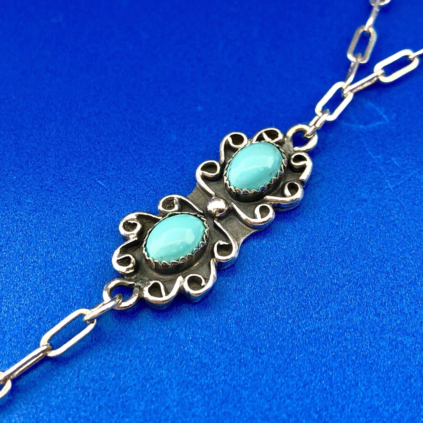Native American Artisan CM Sterling Silver 925 Turquoise Slave Cuff Bracelet