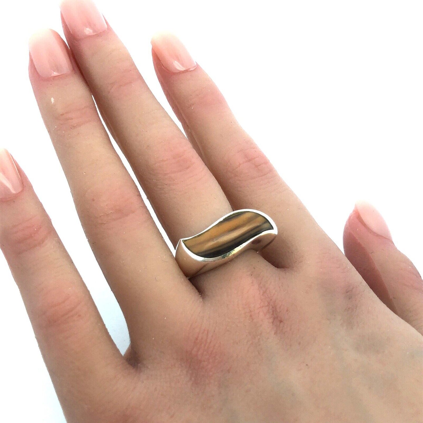 Estate 925 Sterling Silver Tiger's Eye Modernist Twist Cocktail Size 7.5 Ring