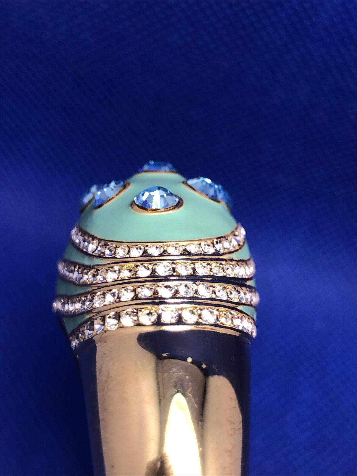 Designer Gold-Tone Teal Enamel Rhinestone Statement Hinged Cuff Bracelet