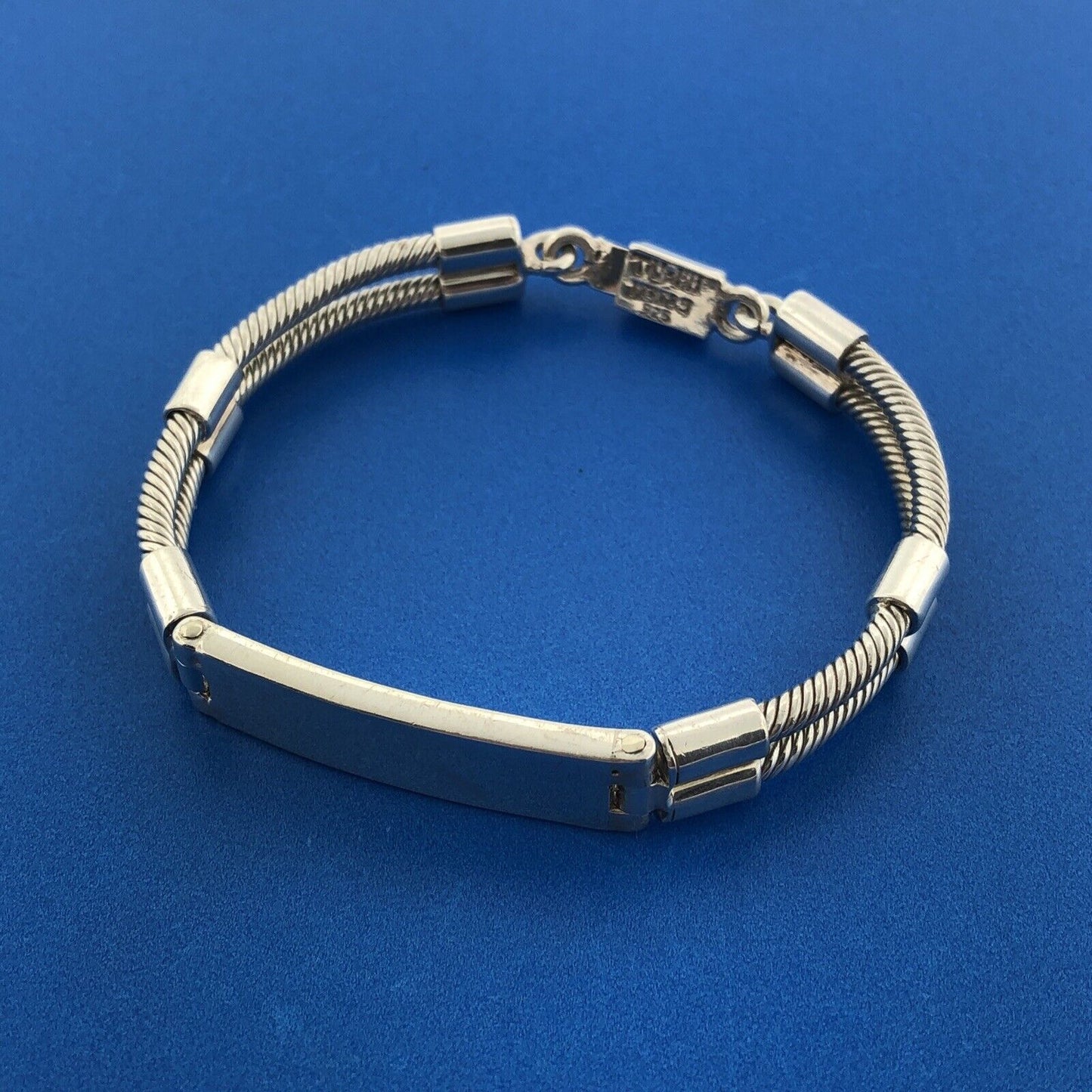Taxco TV-141 Mexican Sterling Silver 925 6.5" Twin Cable ID Cuff Bracelet