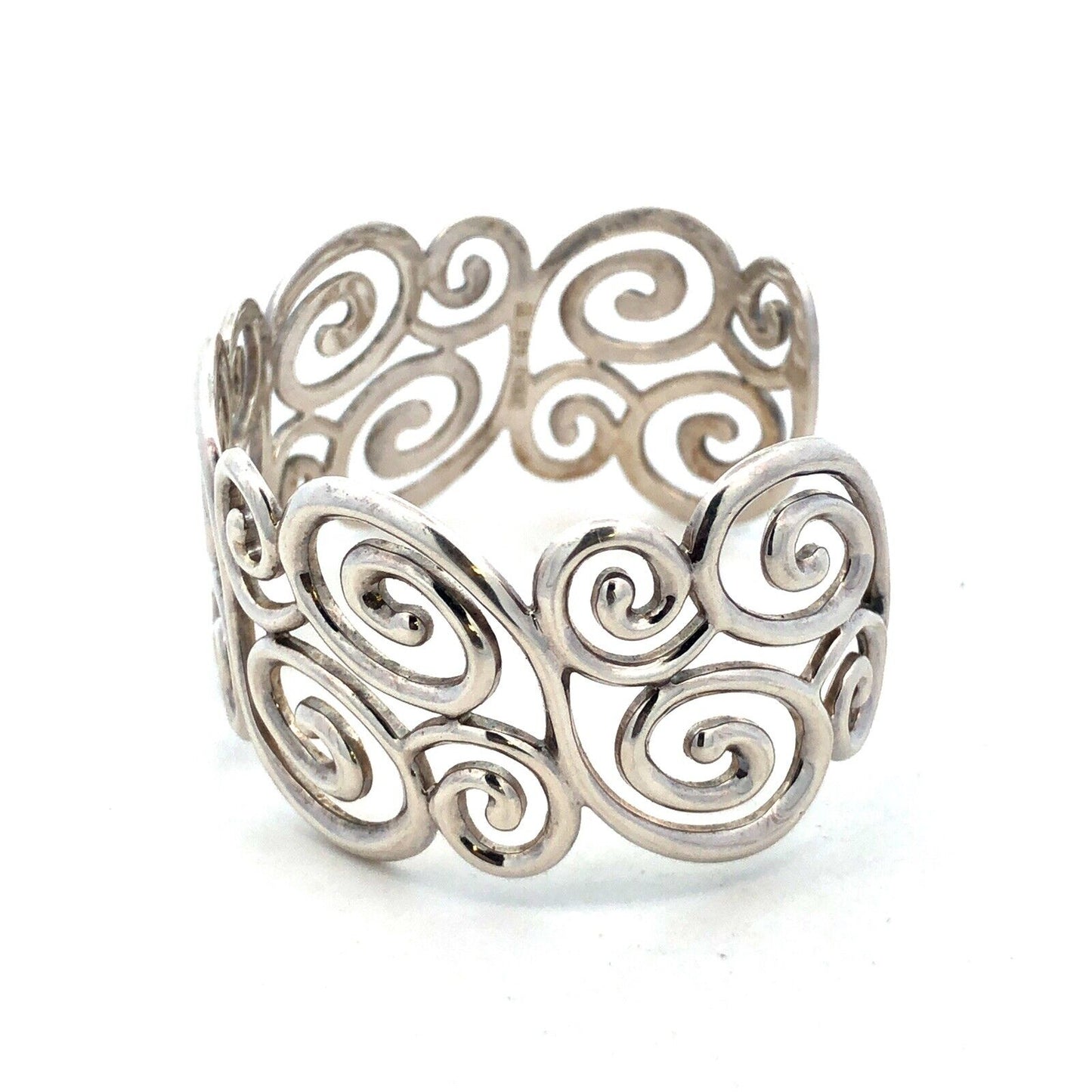 Designer 925 Sterling Silver Swirl Scroll Wide Oval Open Cuff Statement Bracelet