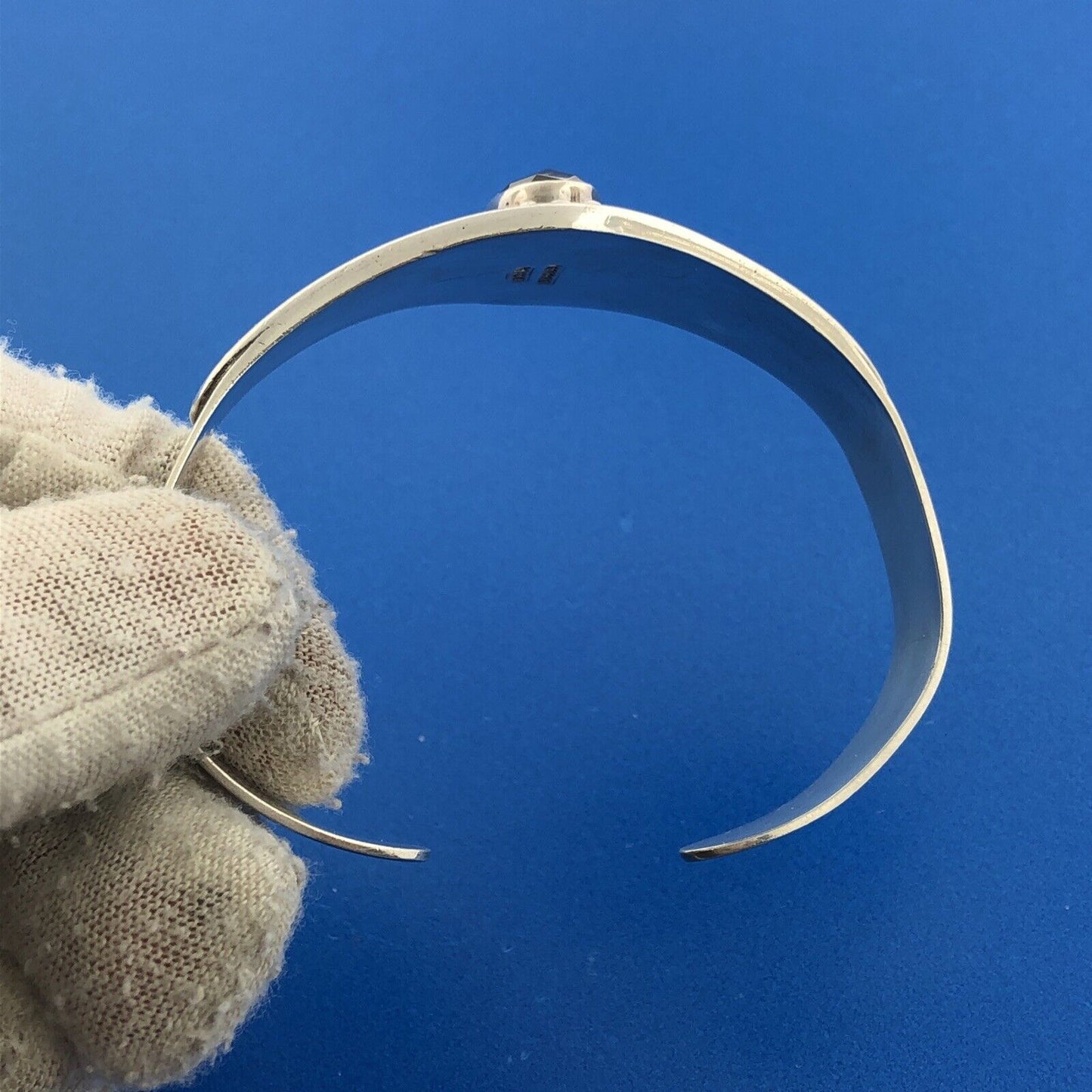 BA Suarti 925 Sterling Silver Faceted Black Onyx Balinese Tapered Cuff Bracelet