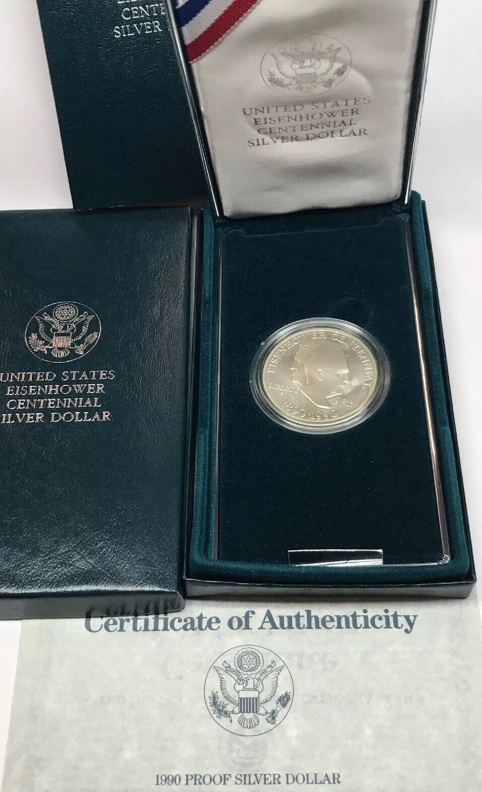 1990 P United States Eisenhower Centennial Commemorative Proof Silver $ OMP/COA