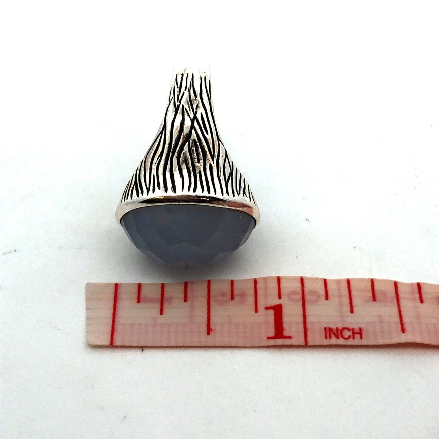 925 Sterling Silver Estate Faceted Oval Blue Moonstone Bark Textured Dome Ring