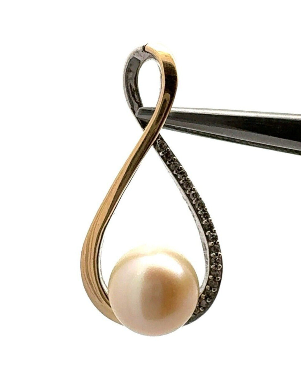 Designer RL 925 Sterling Silver 14K Gold Two Tone Pearl Infinity Pendant