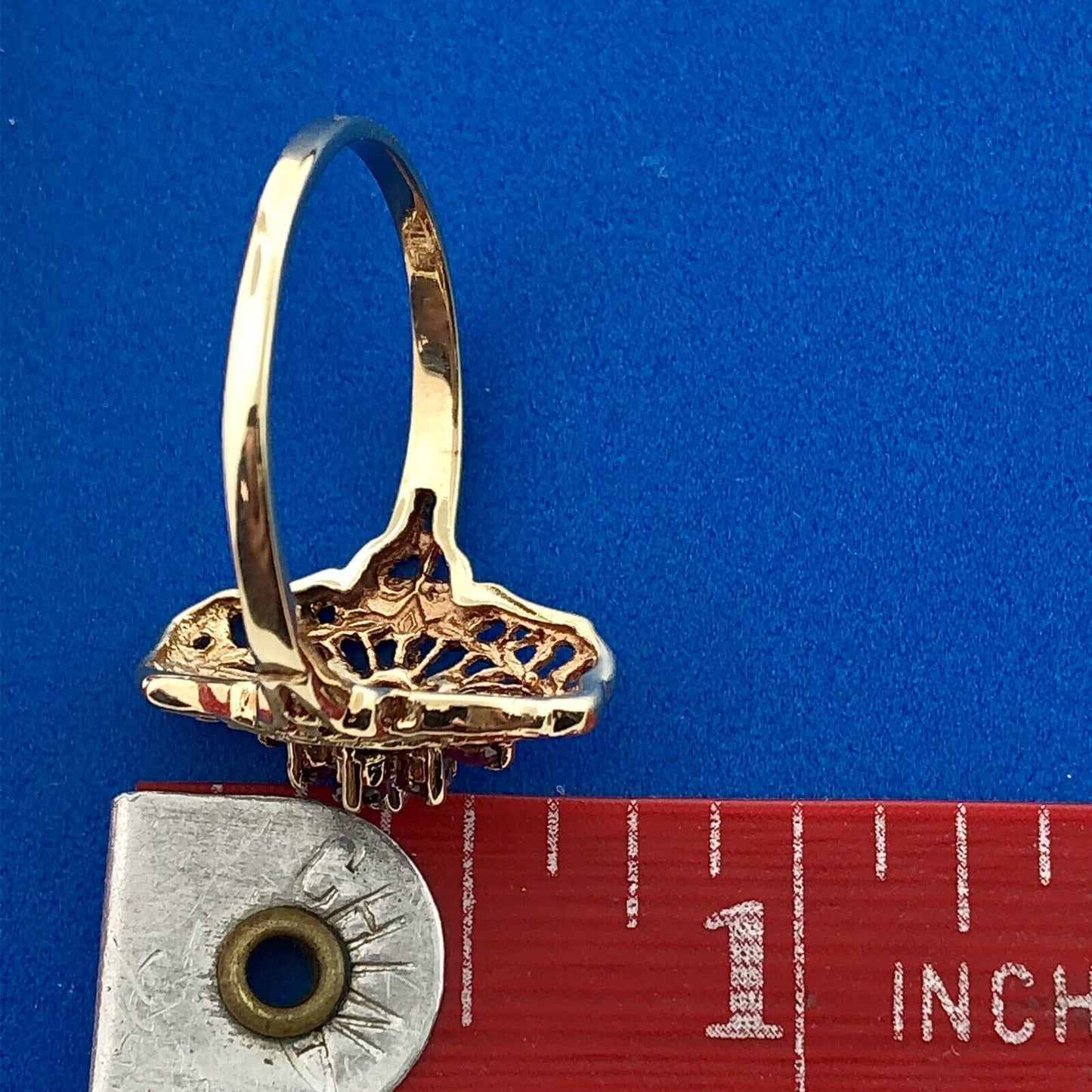 Designer JGL 10K Yellow Gold Ruby Diamond Filigree July Anniversary Ring