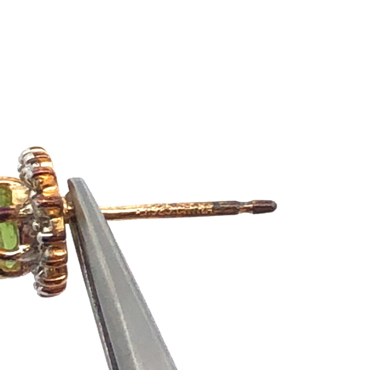Designer 925 Sterling Silver Vermeil Two Tone Green Peridot Oval Stud Earrings