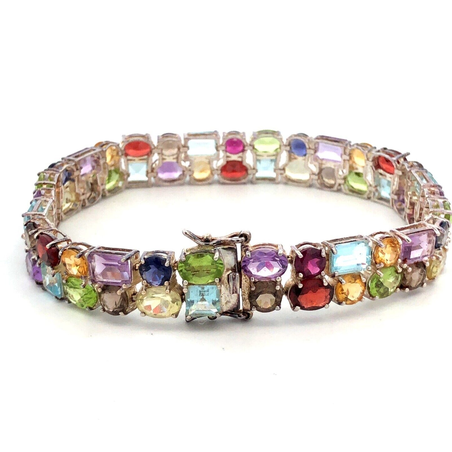 Designer Ross Simons Sterling Silver Multi Gemstone Statement Tennis Bracelet