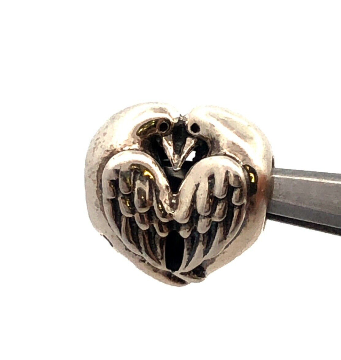 Designer CHAMILIA 925 Sterling Silver Love Doves Heart Bead Slide Bracelet Charm