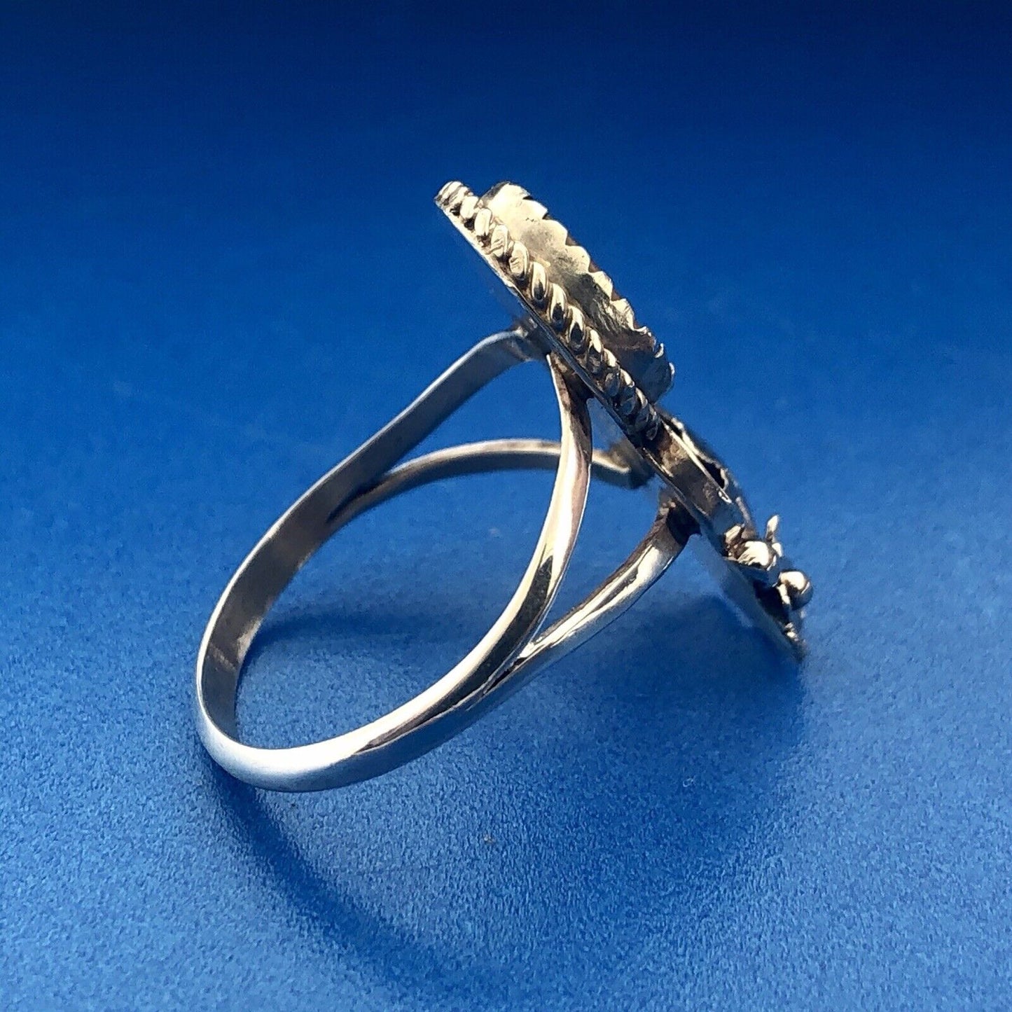 Vintage Sterling Silver 925 Mother Of Pearl Floral Vine Scroll Fashion Ring