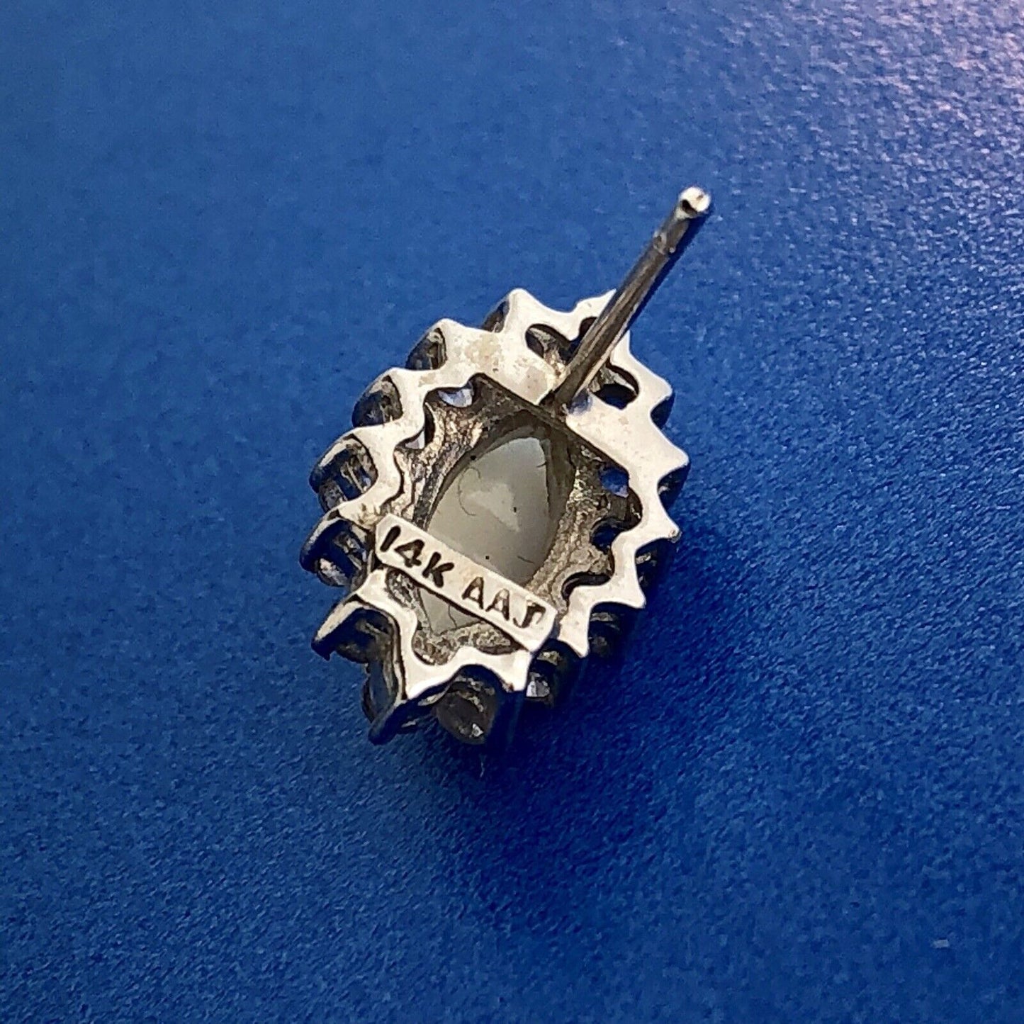 Designer 14K White Gold Marquise Opal Tanzanite Halo October Stud Earrings