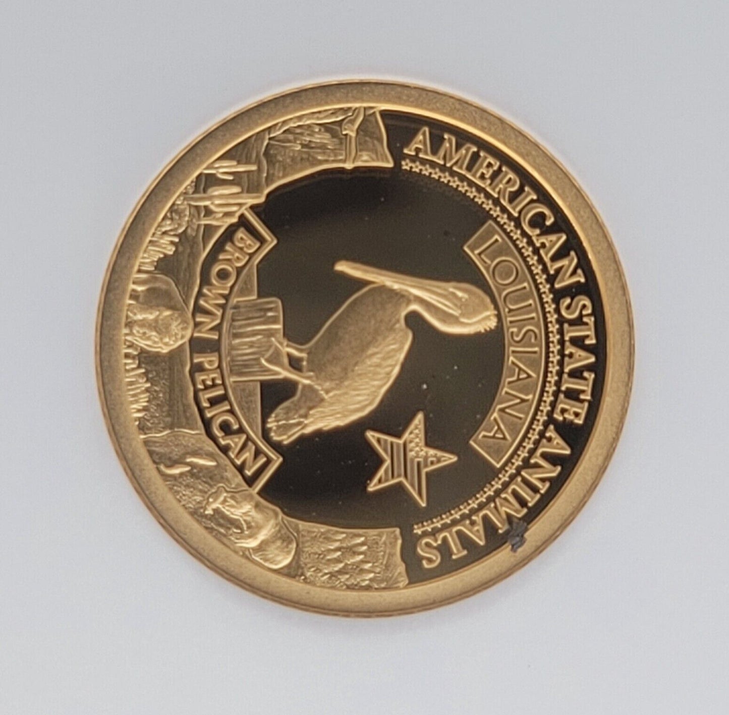 2021 $5 Cook Islands NGC PF70 Proof Cameo .999 Gold 1/2g Louisiana Brown Pelican