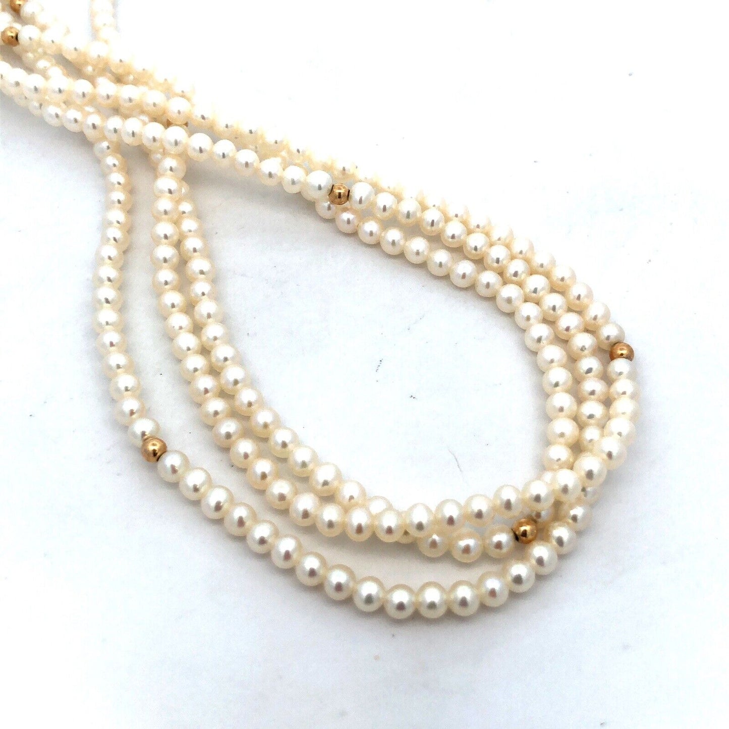 Designer 14K Yellow Gold White Pearl Beaded 3-Strand Necklace