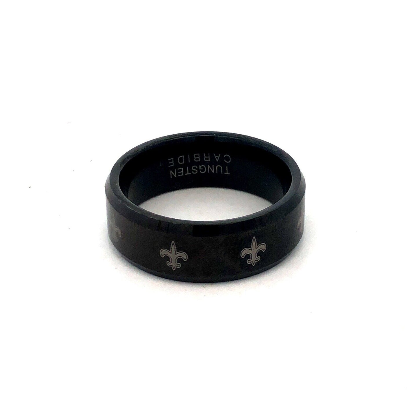 Unisex Black Tungsten Carbide Gold Fluer De Lis Size 10 Statement Wedding Band