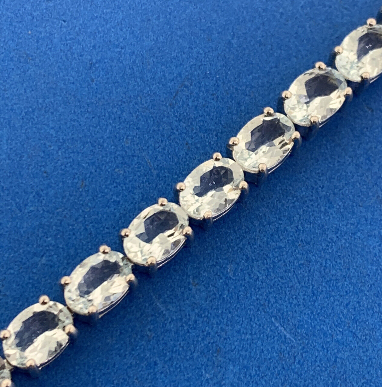 Designer Sterling Silver Oval Light Blue Topaz Statement Tennis Bracelet