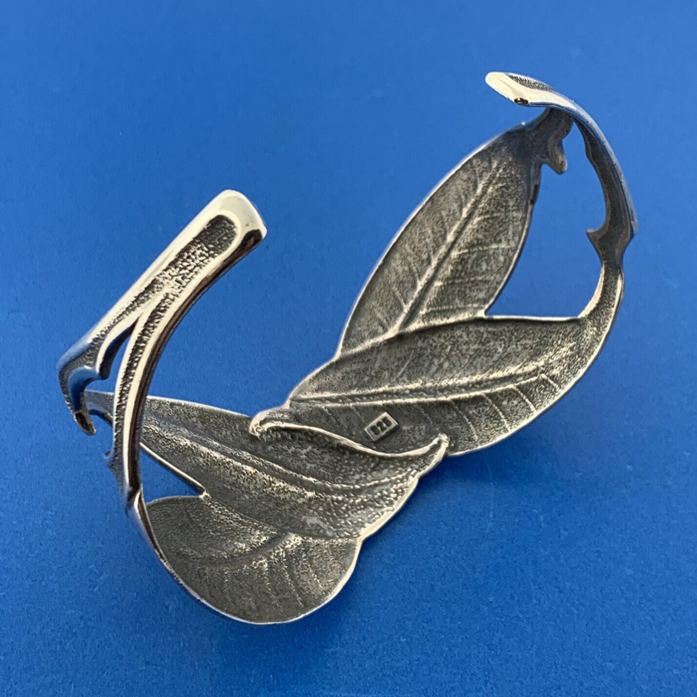 Stunning Sterling Silver 925 Leaf Branch Nature Openwork Cuff 6.5" Bracelet