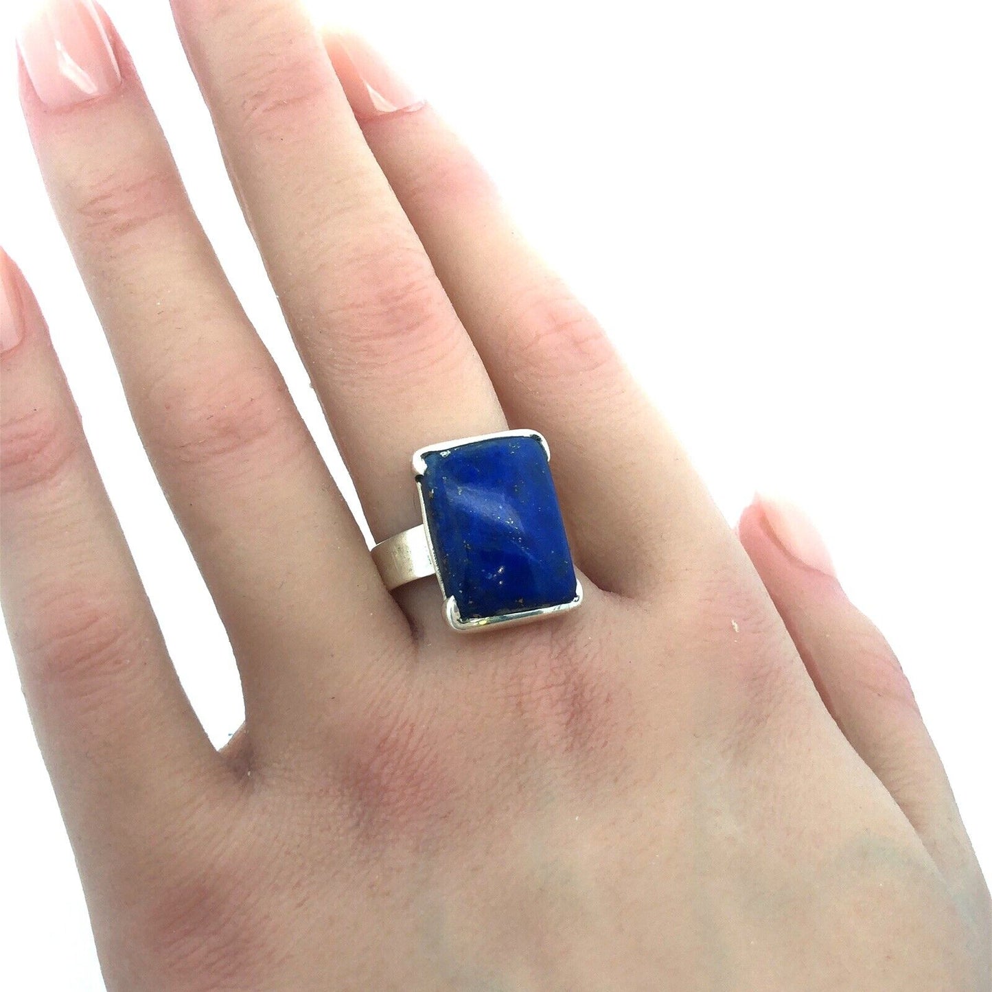 Vintage 925 Sterling Silver Rectangle Lapis Lazuli Bezel Ring