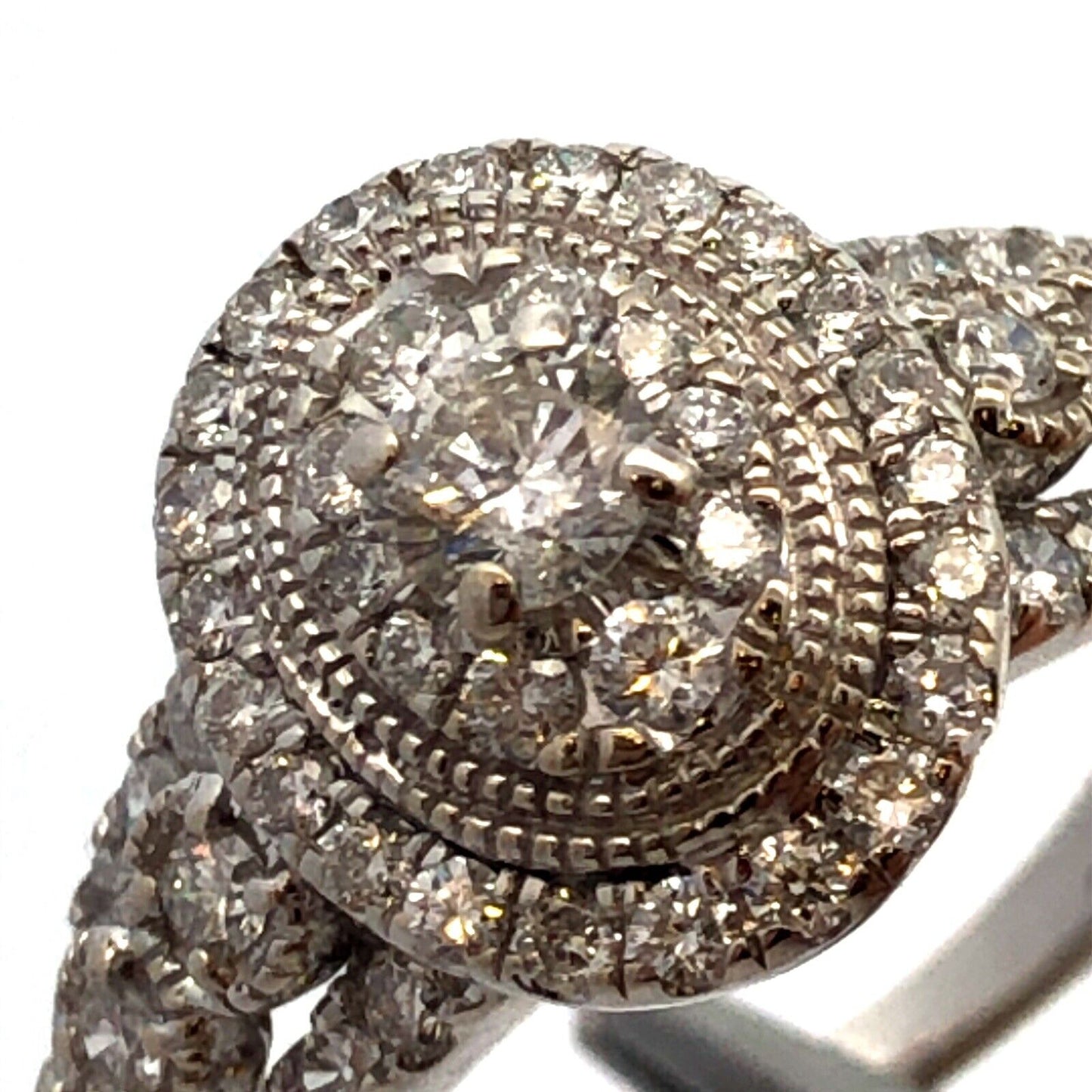 Designer GDM 14K White Gold Round Diamond Cluster Halo Oval Engagement Ring