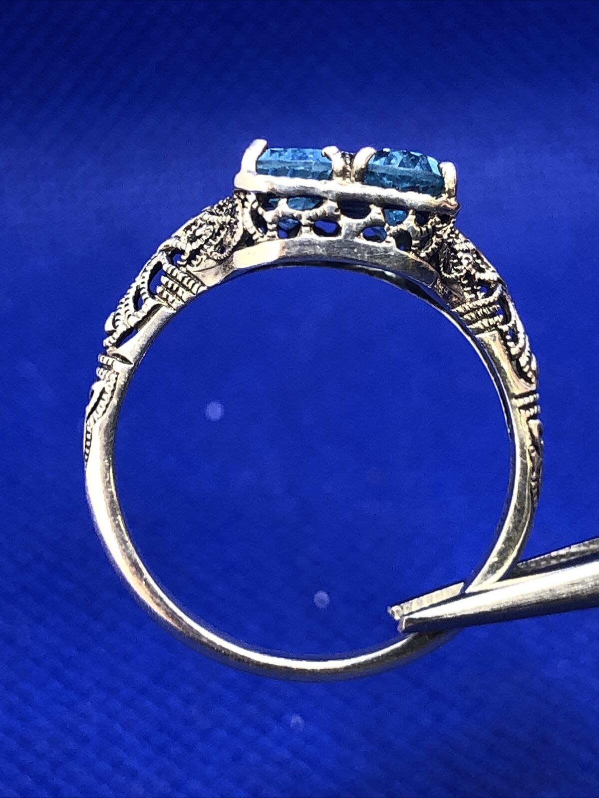 Designer CNA 925 Sterling Silver Blue Topaz and Diamond Accent Rectangle Ring