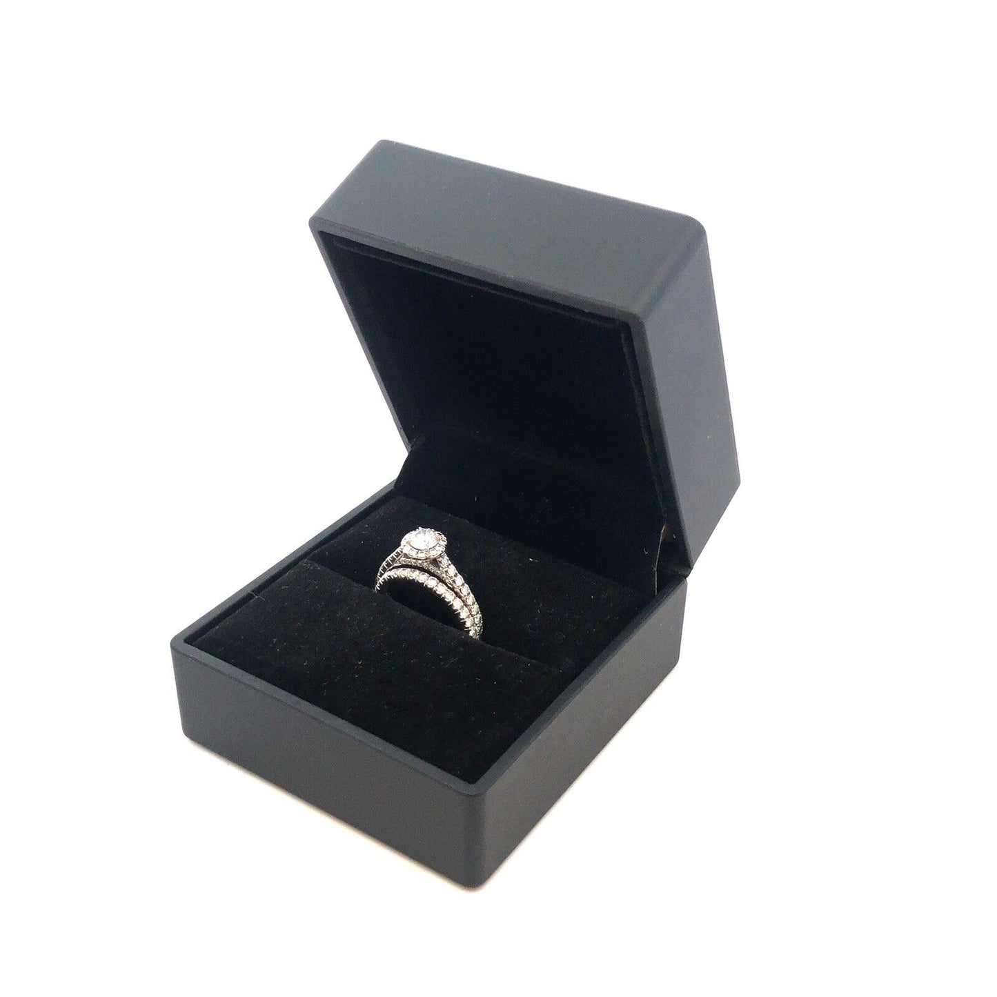 Designer 18K White Gold Round Diamond Solitaire W/Accents 2 Piece Bridal Set