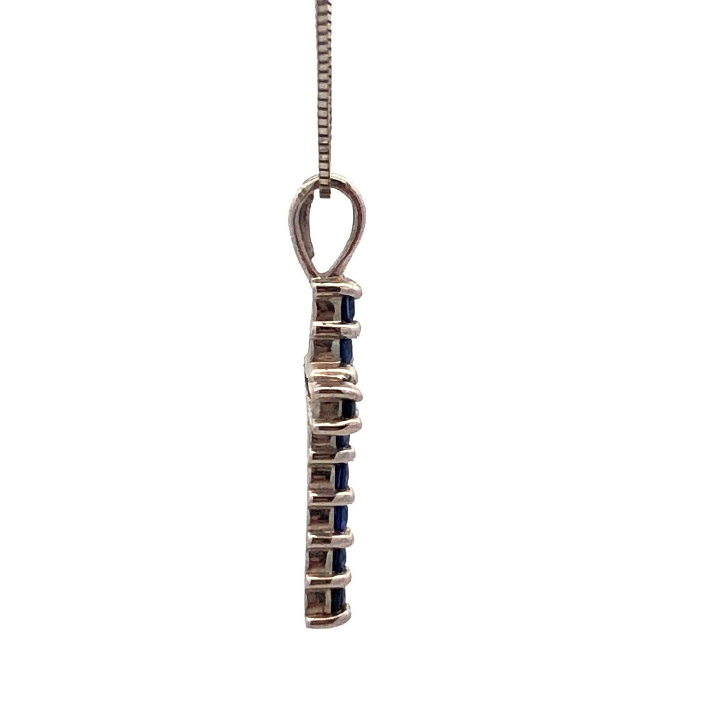 Designer 14K White Gold Blue Sapphire Diamond Pave Cross Pendant Necklace