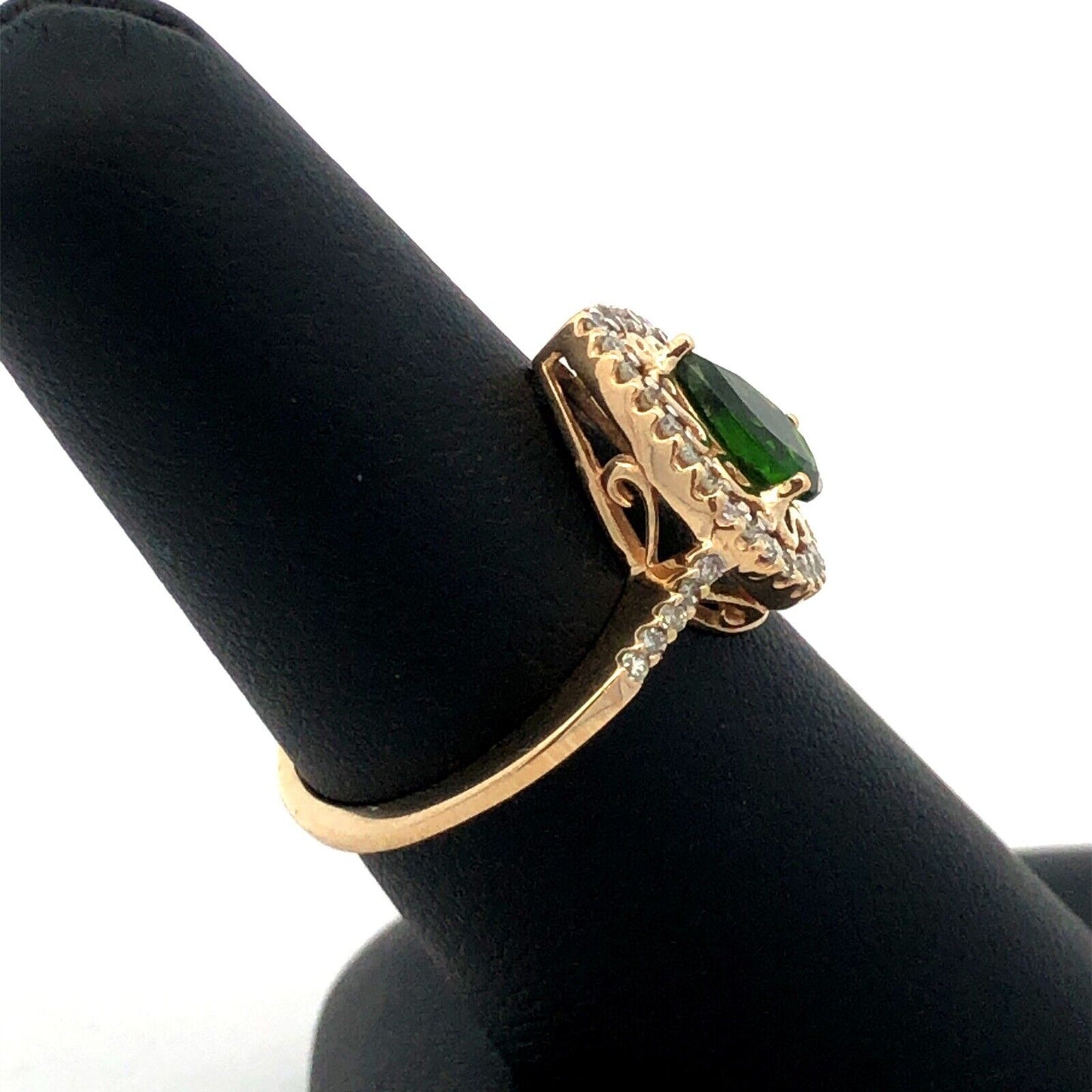 Estate 10K Yellow Gold Pear Cut Emerald Diamond Halo Engagement Ring