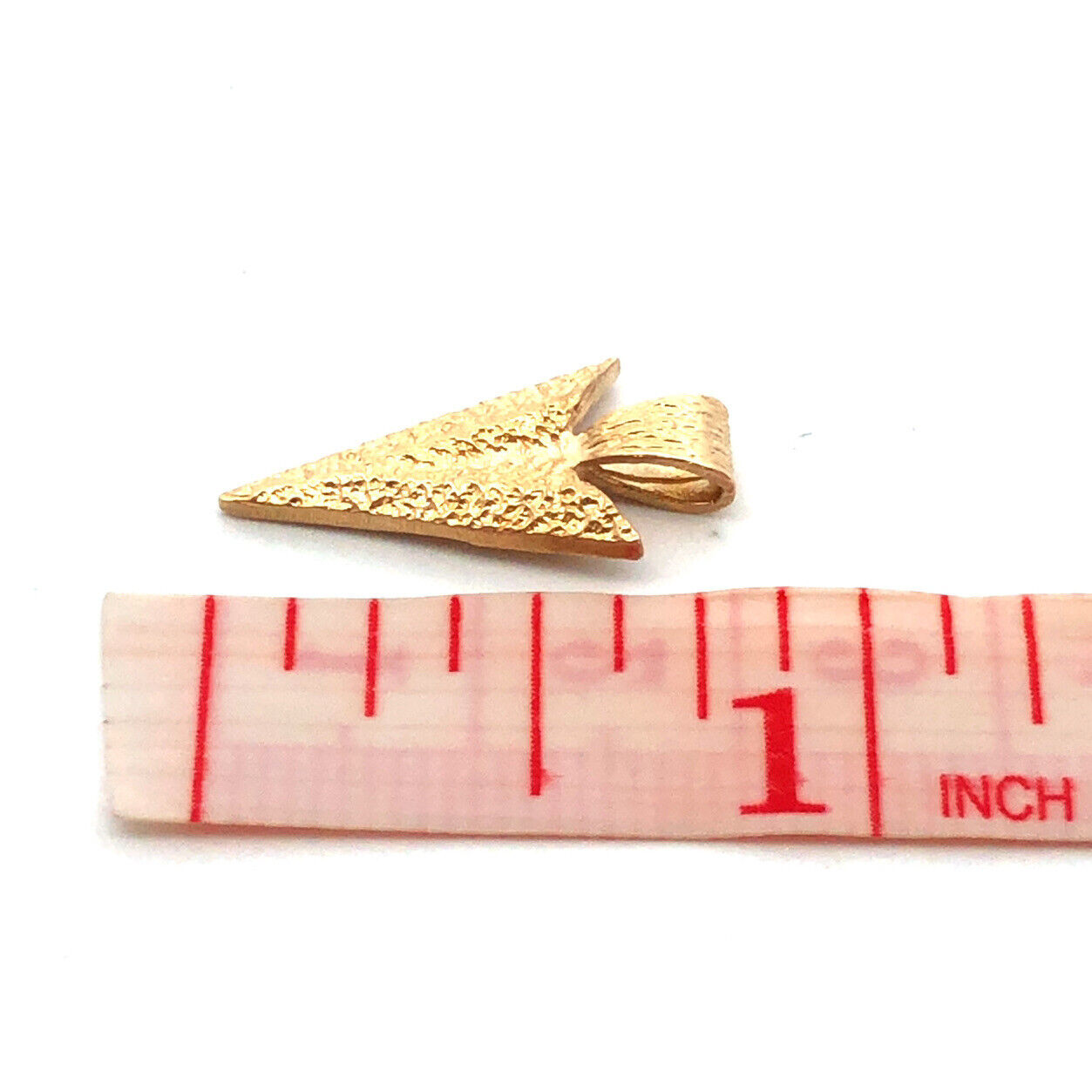 14K Yellow Gold Hammered Textured Arrow Head Triangle Pendant