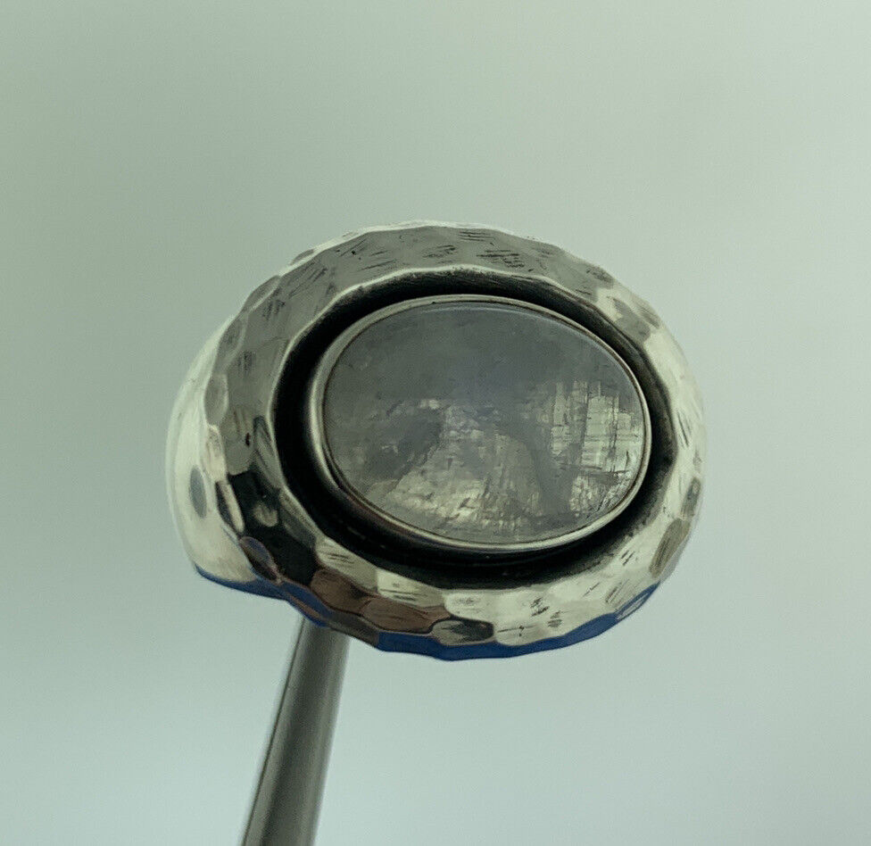 Doug Paulus dP Sterling Silver Oval Rainbow Moonstone East West Hammered Ring