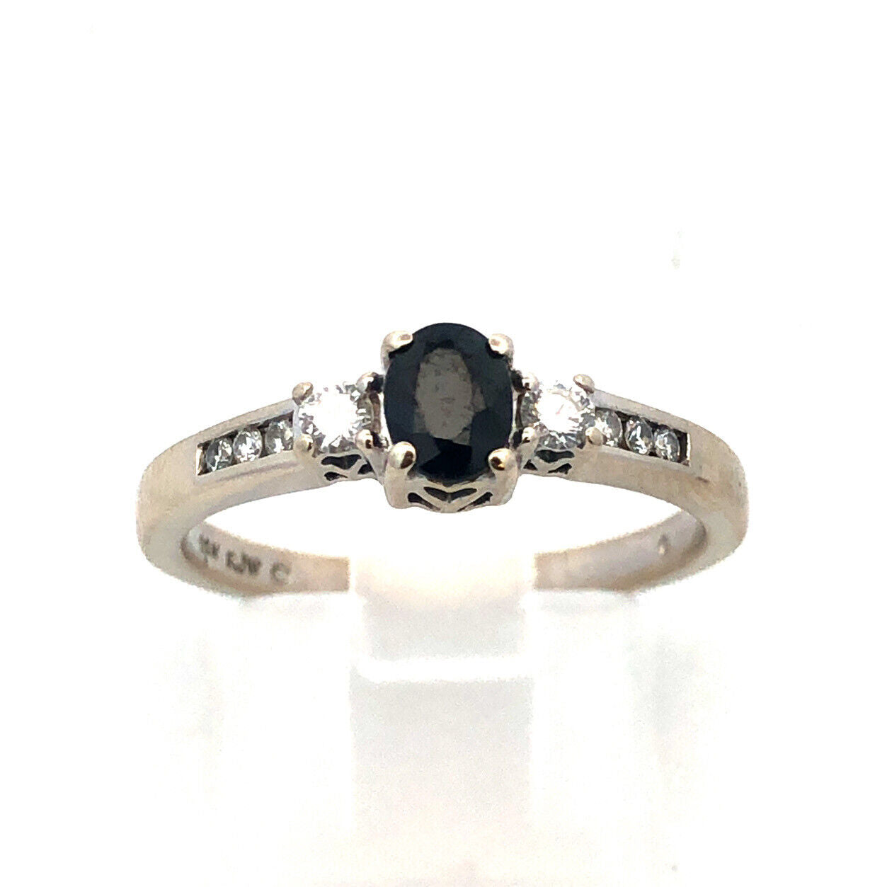 RJW 14K White Gold Oval Sapphire Diamond Past Present Future Anniversary Ring