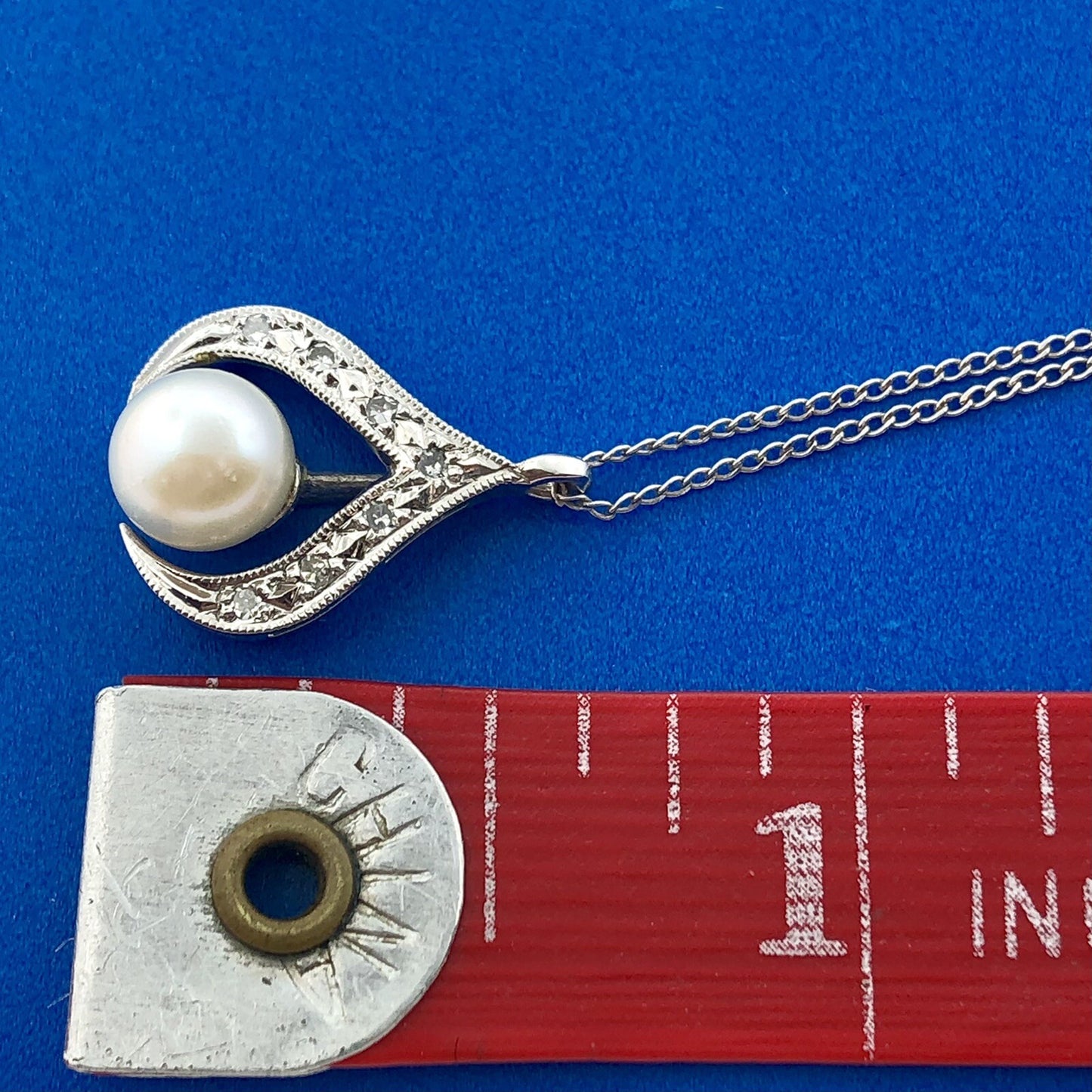 Designer 14K White Gold Pearl Diamond Bridal June Anniversary Pendant Necklace