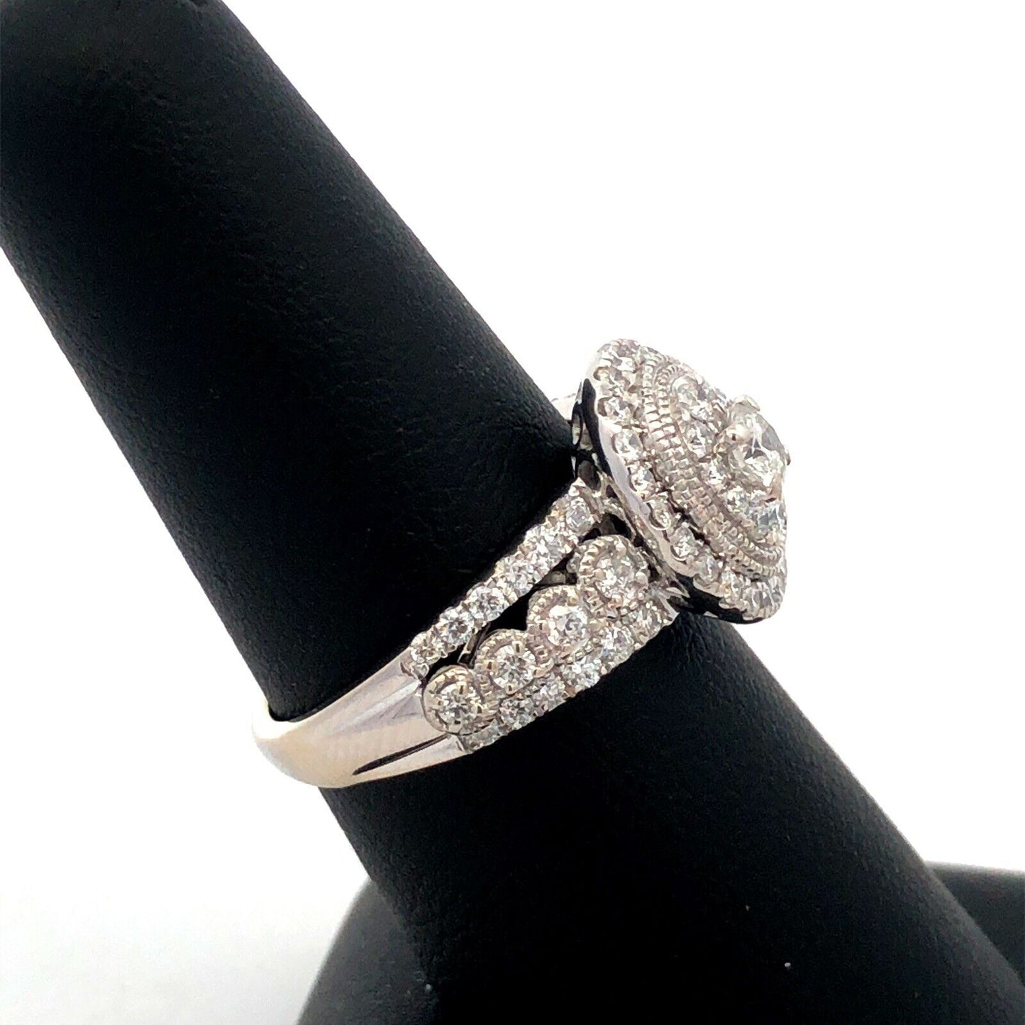 Designer GDM 14K White Gold Round Diamond Cluster Halo Oval Engagement Ring