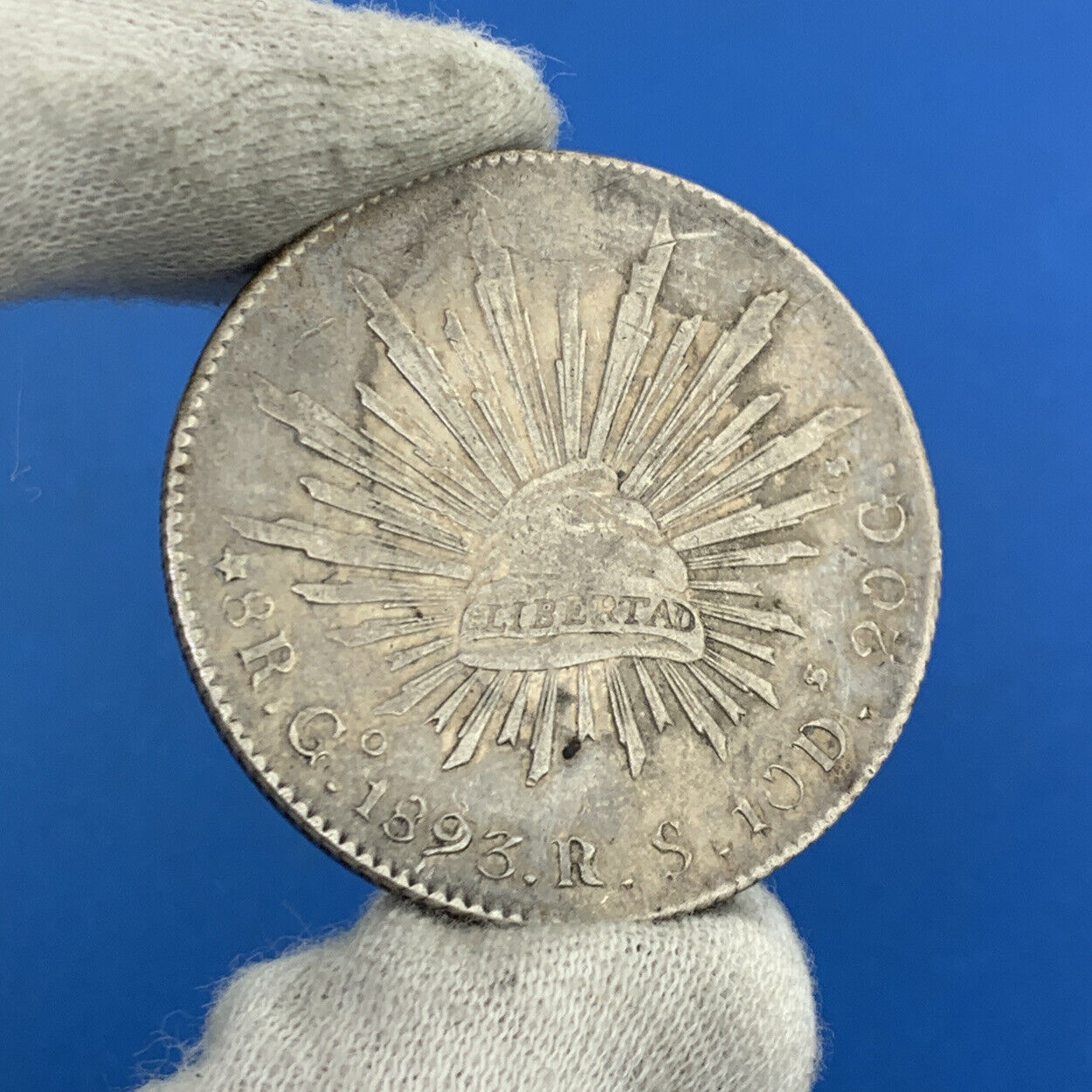 1893 Go Guanajuato 8 Reales R.S. 10 D 20 G .903 Silver Mexico Coin