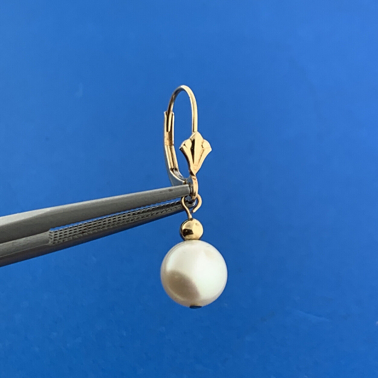 14K Yellow Gold Pearl Wedding June Anniversary Leverback Dangle Earrings