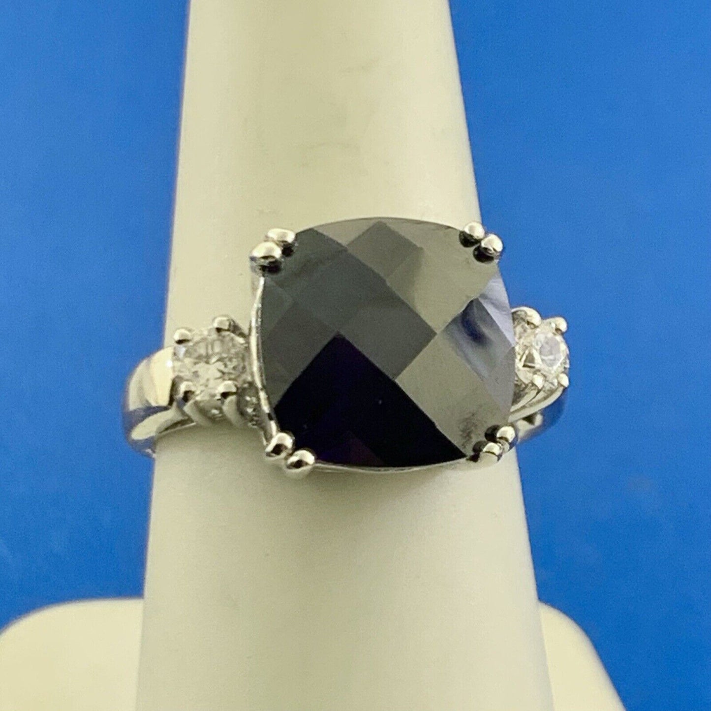 Designer 925 Sterling Silver Cushion Cut Amethyst & Cubic Zirconia Cocktail Ring