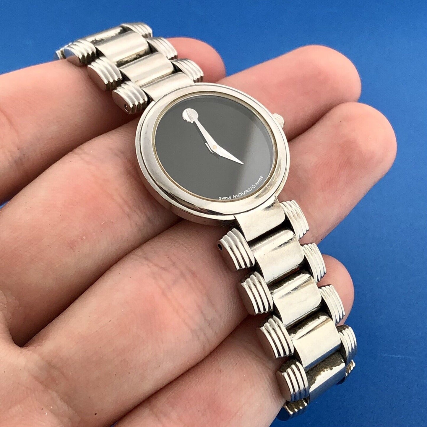 Movado Serenade 84 A1 1844 Strato Black Dial Ladies Stainless Steel Watch