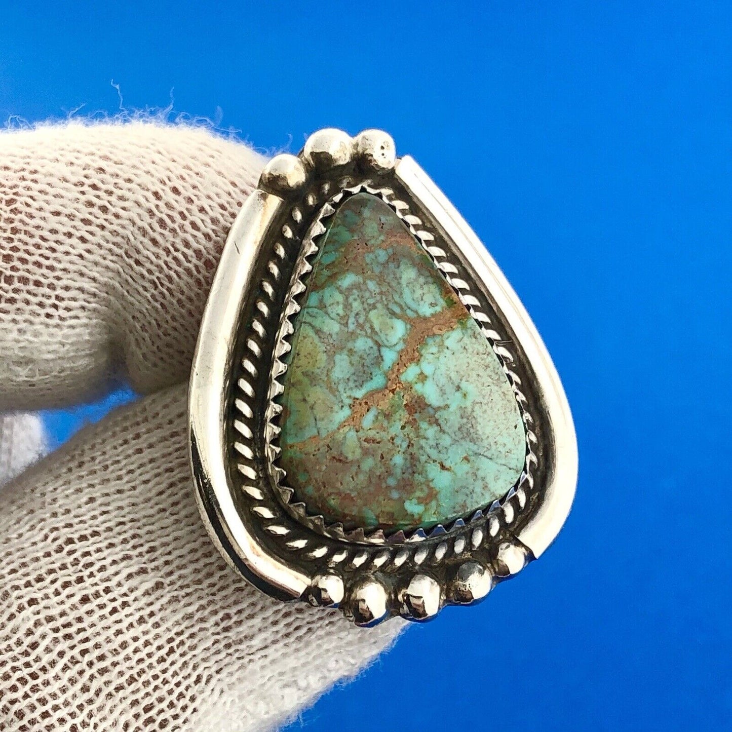 Native American Signed 925 Sterling Silver Turquoise Statement Stud Earrings