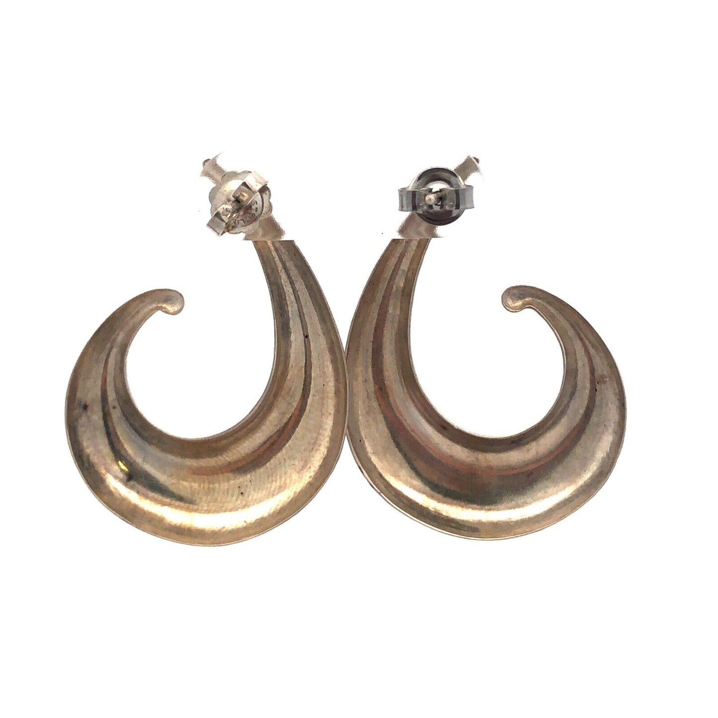 Estate 925 Sterling Silver 3D Modernist Wave Hook Statement Stud Earrings