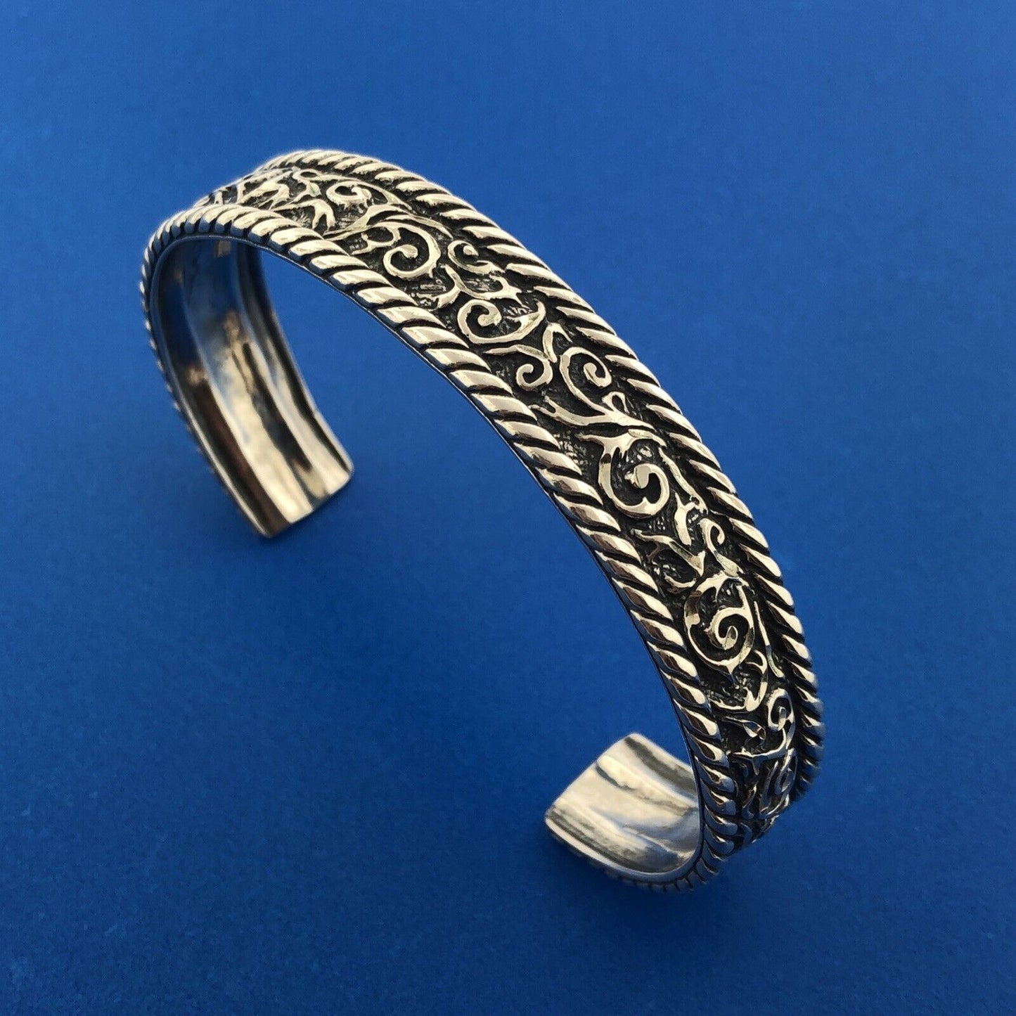 Carolyn Pollack Relios R Moon Sterling Silver 925 Cable Scroll Cuff Bracelet