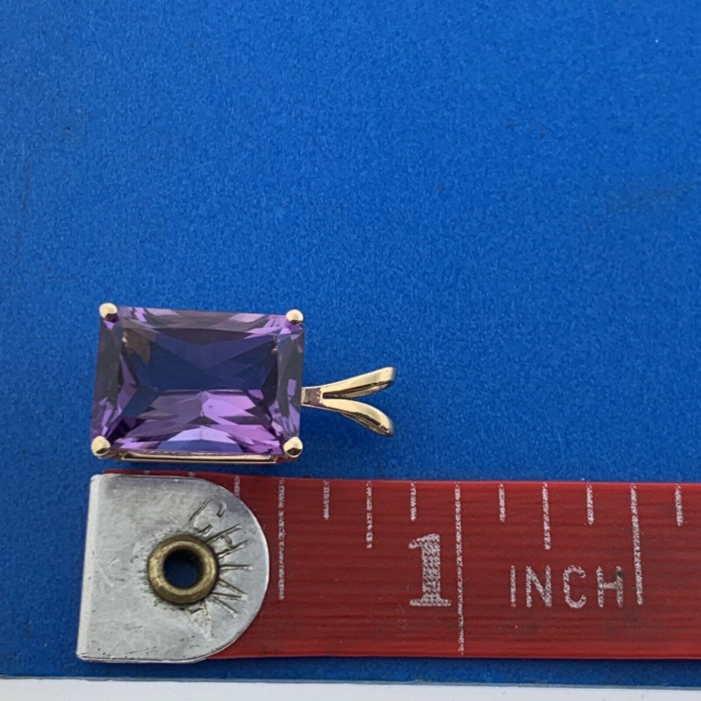 Designer 14K Yellow Gold Rectangle Amethyst February Birthday Occasion Pendant