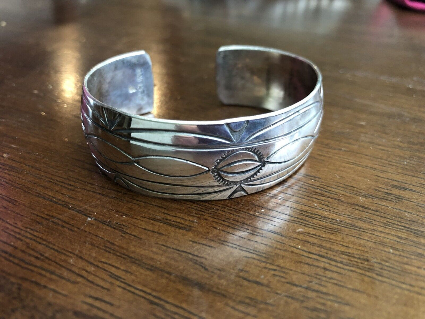 Vintage Navajo Fannie Platero 925 Sterling Silver Concho Style Cuff Bracelet