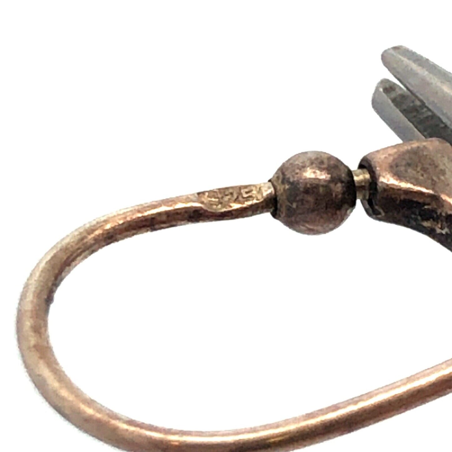 Vintage 925 Sterling Silver Oval Amber Vine Leaves Dangle Hook Earrings