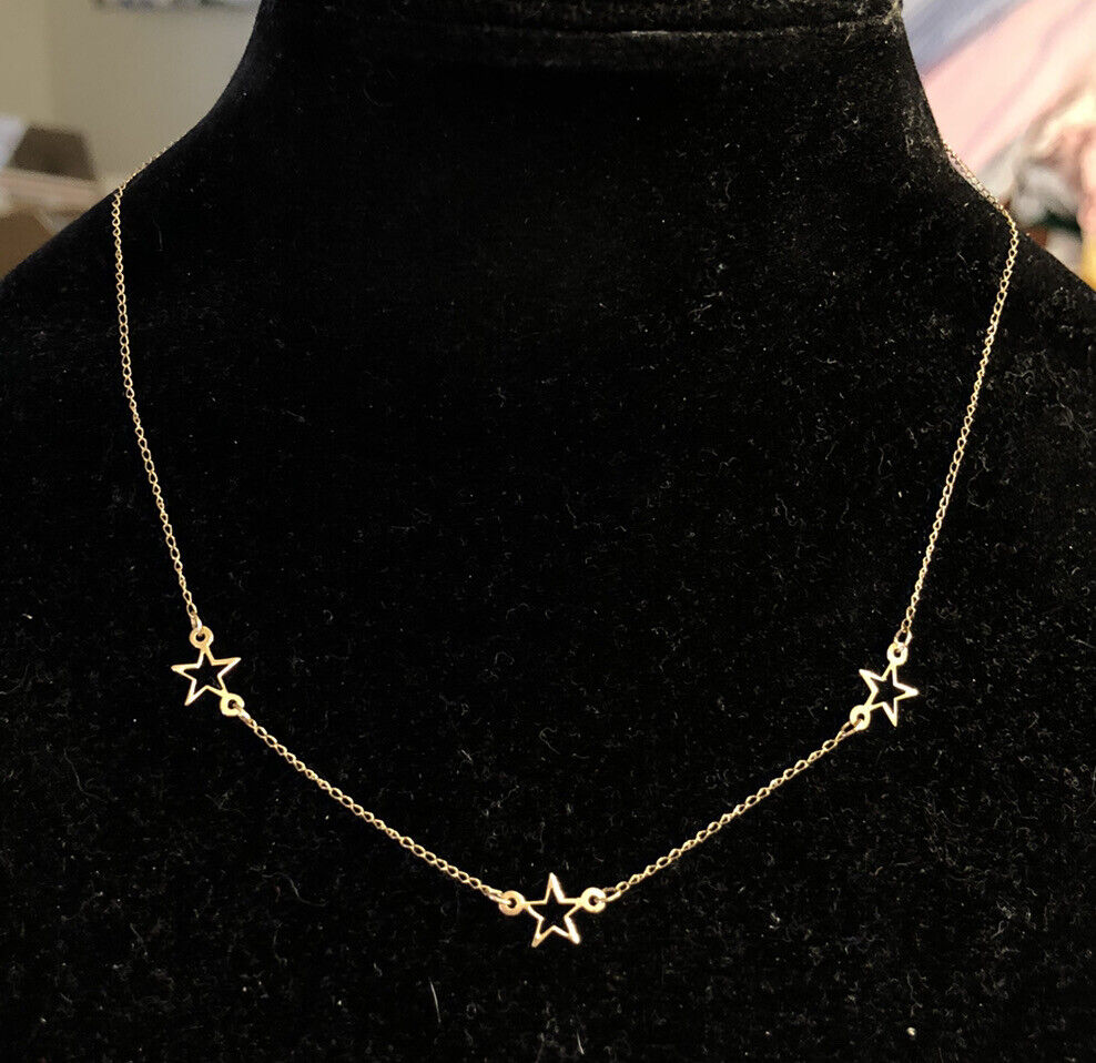 14K Yellow Gold Cutout Star Station Chain Necklace