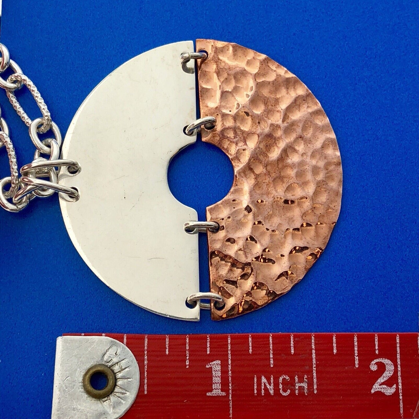 Vintage MWS Mexico Sterling Silver Two Tone Disc Modernist Statement Necklace