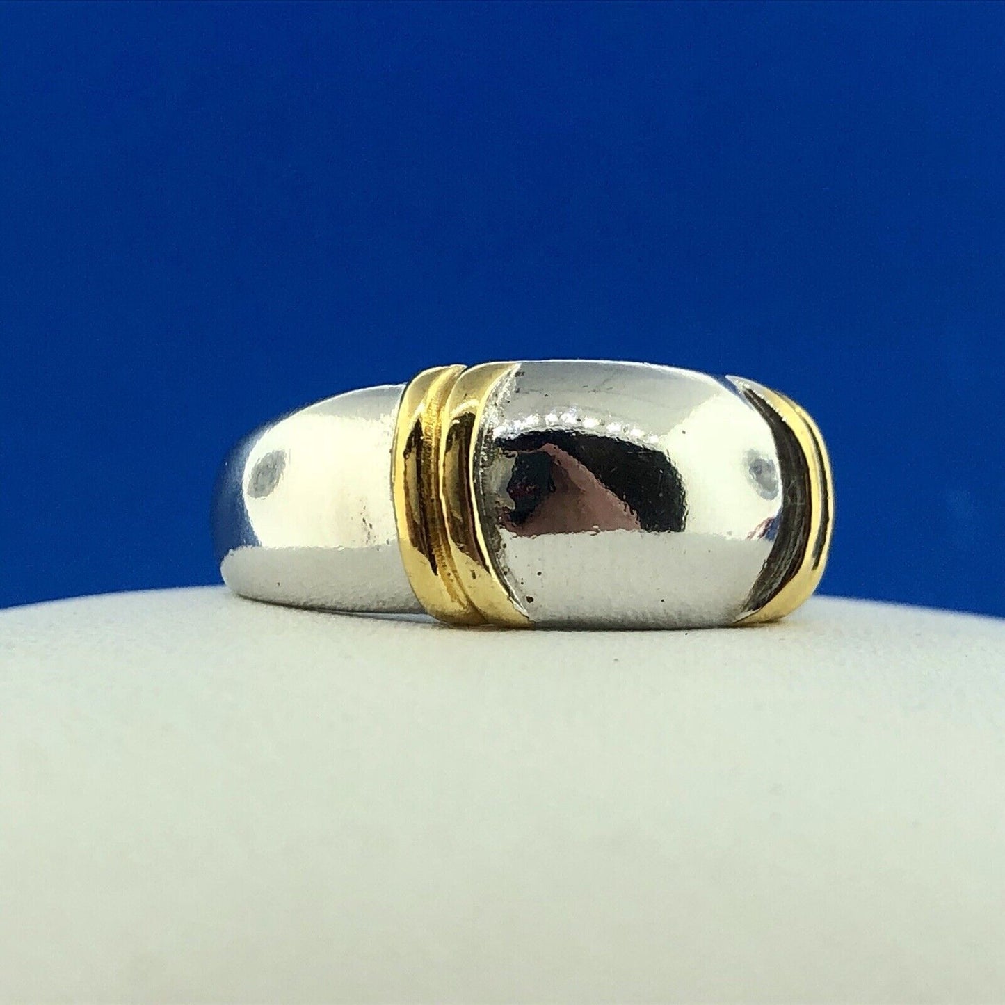 Designer SETA Two Toned Sterling Silver 925 Polished Ribbed Band Ring