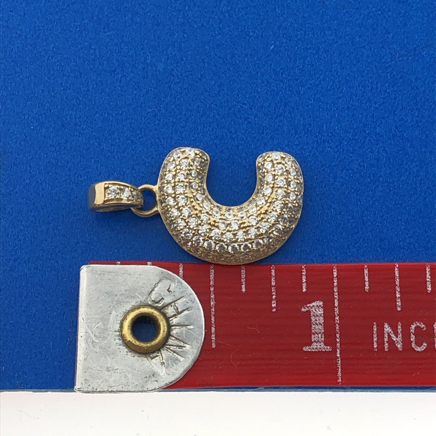 Gorgeous 10k Yellow Gold Sparkling CZ Letter Initial C Alphabet Dangle Pendant