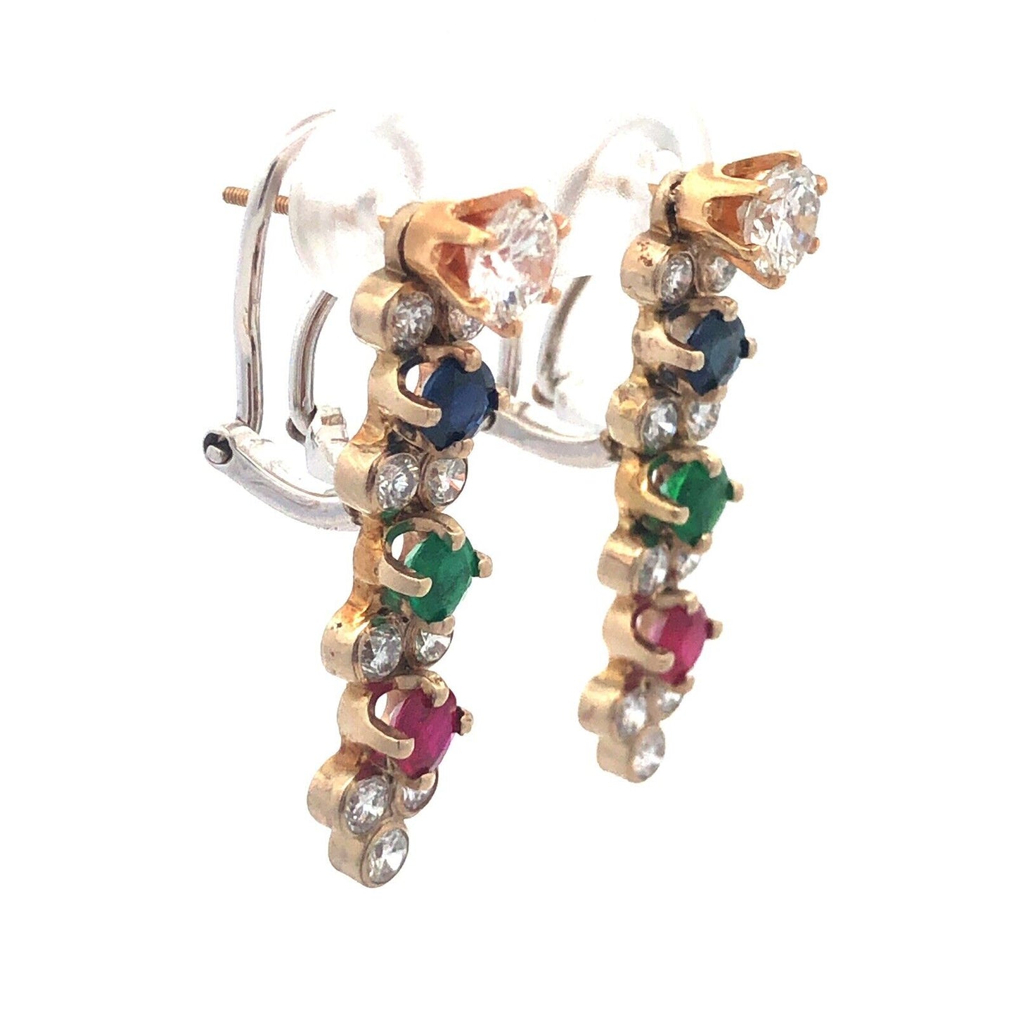 Designer 14K Yellow White Gold Diamond Sapphire Ruby Emerald Omega Back Earrings